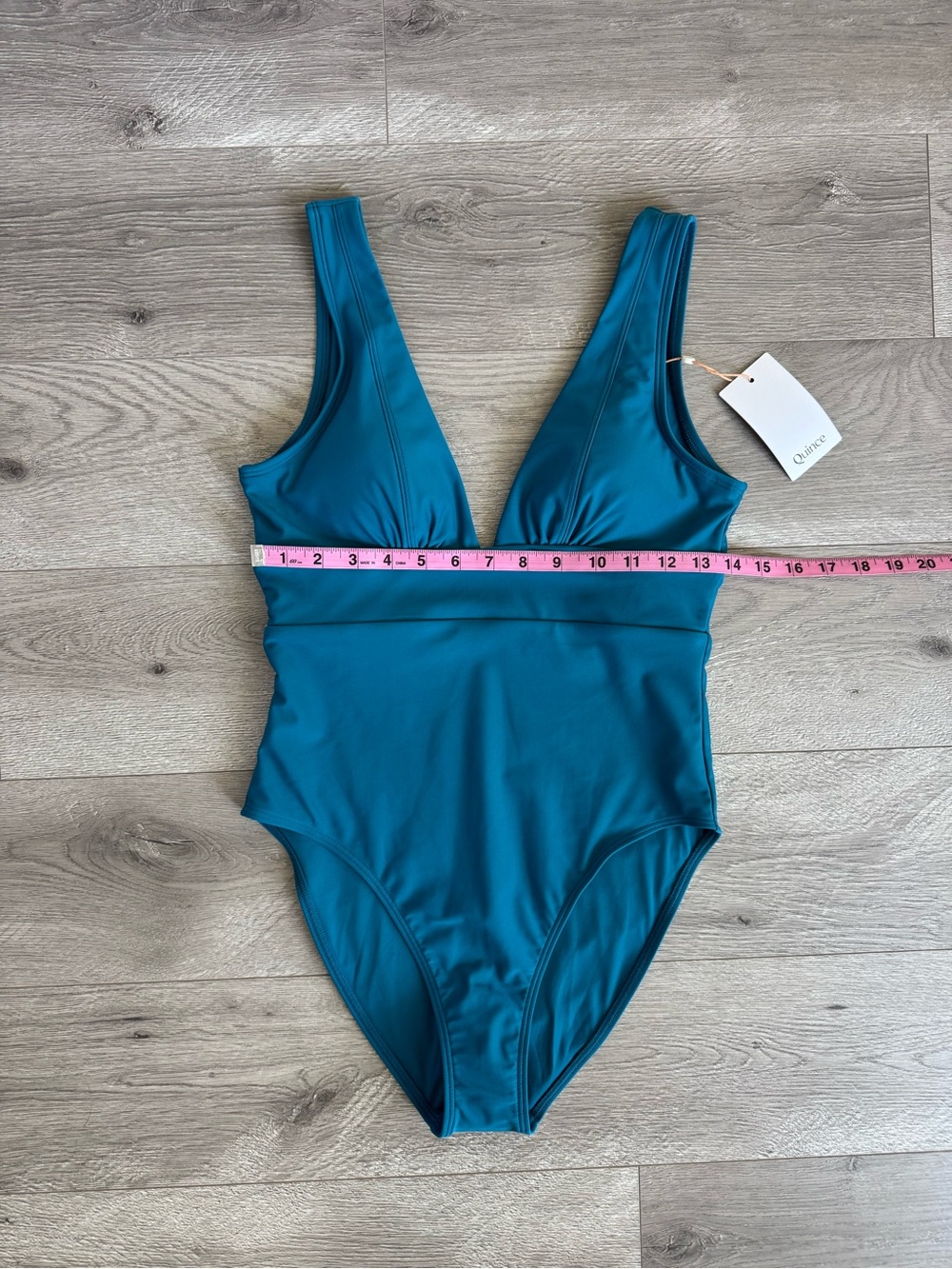 Quince Italian Plunge One Piece Swimsuit Lagoon Teal Blue Size Medium - Picture 6 of 9